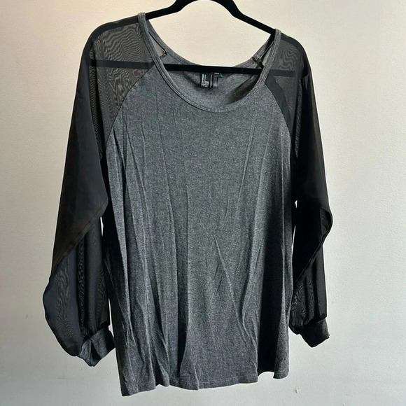 Forever 21 Long Sleeve Shirt with Sheer Sleeves | Black and Gray Long Sleeve - Picture 4 of 10